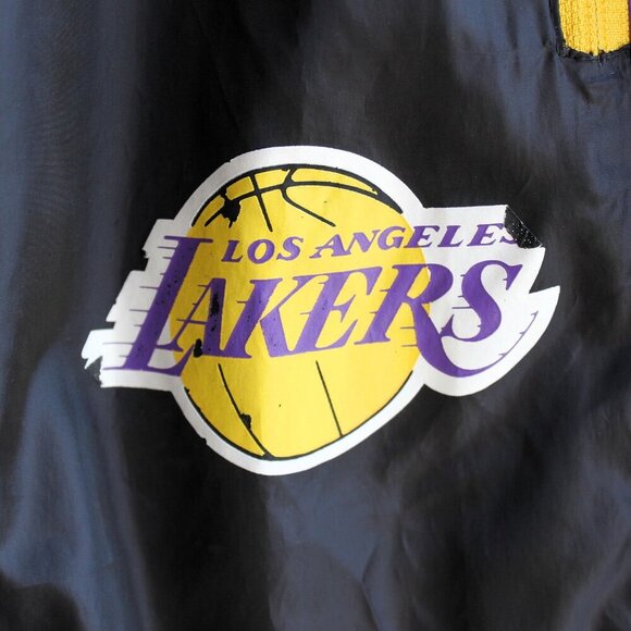 LA Lakers NBA Men's Large Wind Pants Black Elastic Tie Waist Warm Up Retro - Picture 4 of 9